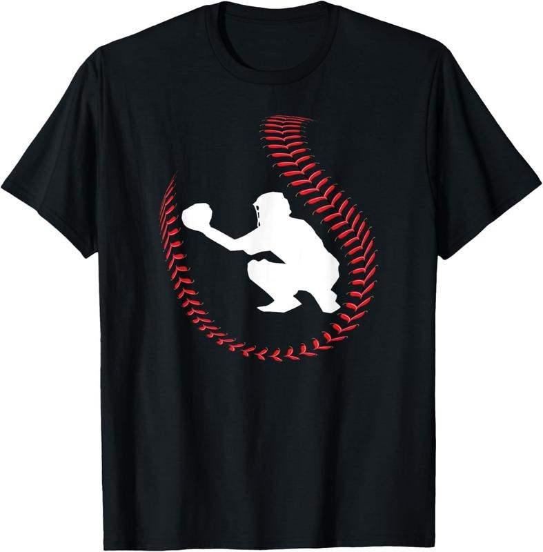 100% Cotton Baseball Catcher Ball Stitch Silhouette T-Shirt T-Shirt