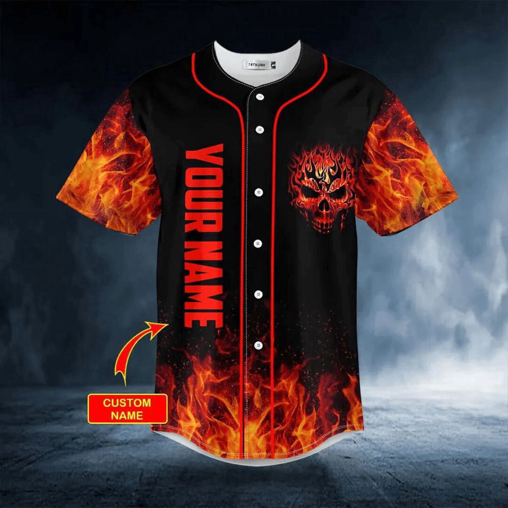 Head Fire Skull Custom name Baseball Jersey For Men Women, Men's Baseball Jersey For Men Women - lylyprint.com