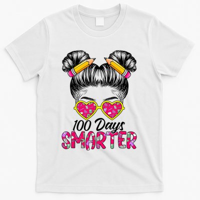 100 Days Smarter Messy Bun Hair 100th Day Of School T-Shirt