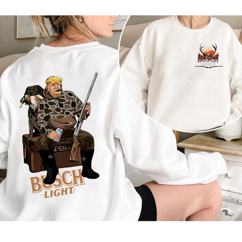 2 Sides Hunter Trump With Busch Light Beer Ver 2 Sweatshirt, My Hunt Dog, Sweatshirt For Trump Supporter 2024, Hunting Season, Casual, Classic Fashion