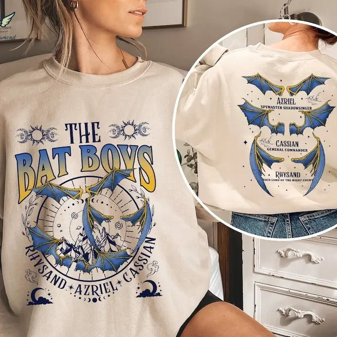 2 Slide Design, Acotar Bat Boys Sweatshirt, The Night Court Shirt, A Court of Thorn and Roses Shirt, Azriel Cassian Rhysand, SJM Merch, Acotar Merch