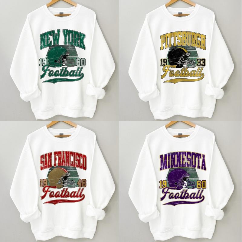 All Teams Football Vintage Style Crewneck White Sweatshirt, Vintage All Teams Football White Sweatshirt