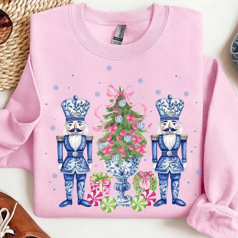 Chinoiserie Nutcracker Christmas Sweatshirt, Preppy Christmas, Holiday Vibes, Nutcracker, Christmas Tree, Pink Christmas