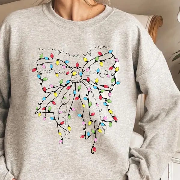 Christmas Coquette Bow Shirt, Christmas Lights Shirt, Aesthetic Christmas Shirt, Girly Christmas Graphic Tee, In My Merry Ea, Retro Christmas, Christmas Gift Holiday Sweatshirt, Christmas Shirt, Christmas Clothes, Christmas Vibes, Christmas Season,