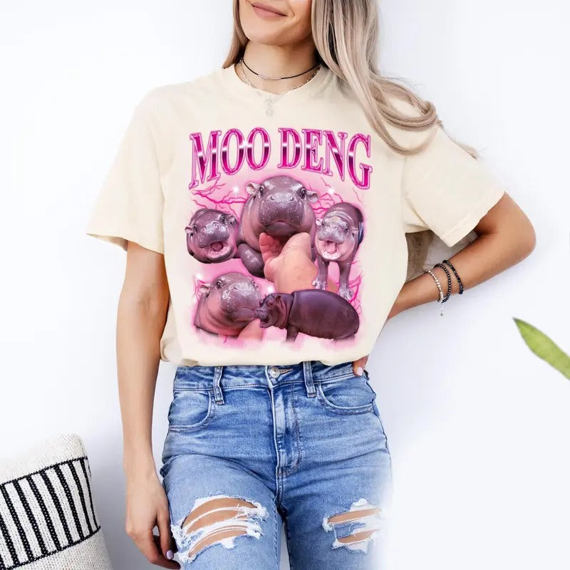 Comfort Colors Moo Deng Bouncy Pig in Thailand Baby Hippo Khao Kheow Open Zoo T-Shirt, Cute Moo Deng Shirt, Funny Moo Deng Shirt