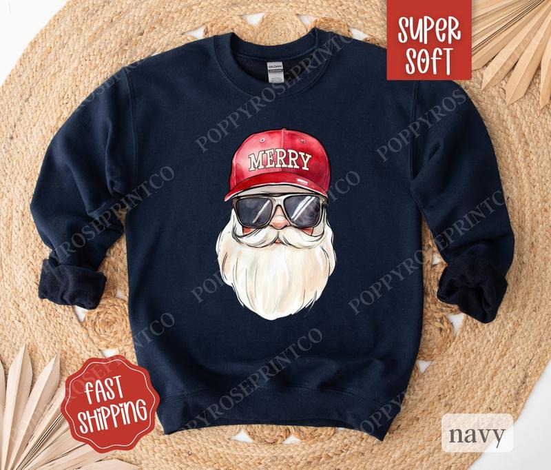 Cool Santa Sweatshirt, Preppy Christmas Crewneck, Womens Holiday Sweater