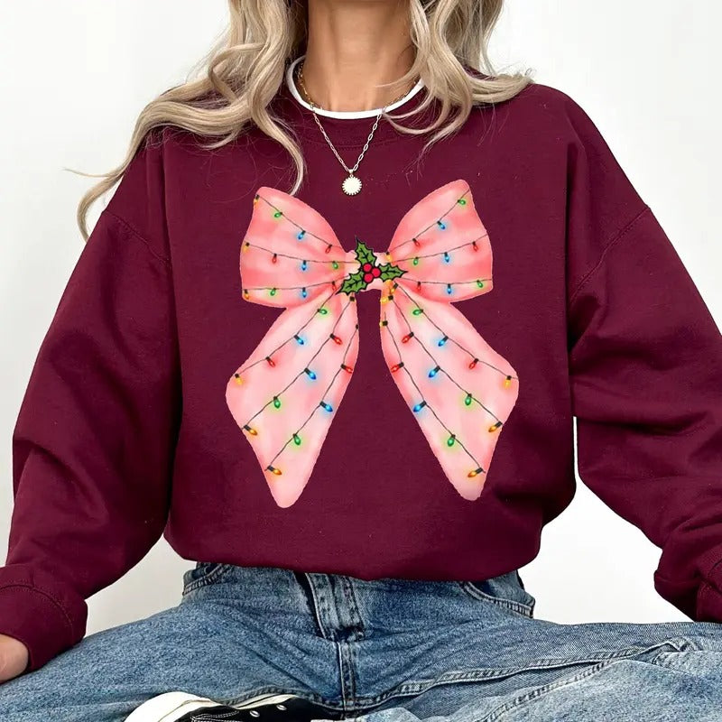 Coquette Pink Christmas Shirt, Pink Bow Christmas Tshirt, Vintage Xmas, Santa Shirt, Xmas Tree , Christmas Vibe, Pink Xmas, Cute X-Mas Sweater