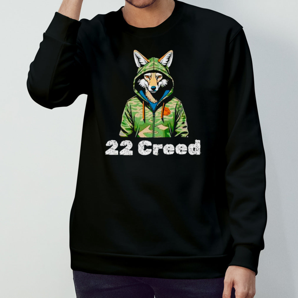 Coyote in hood 22 creed graphic hunting shirts