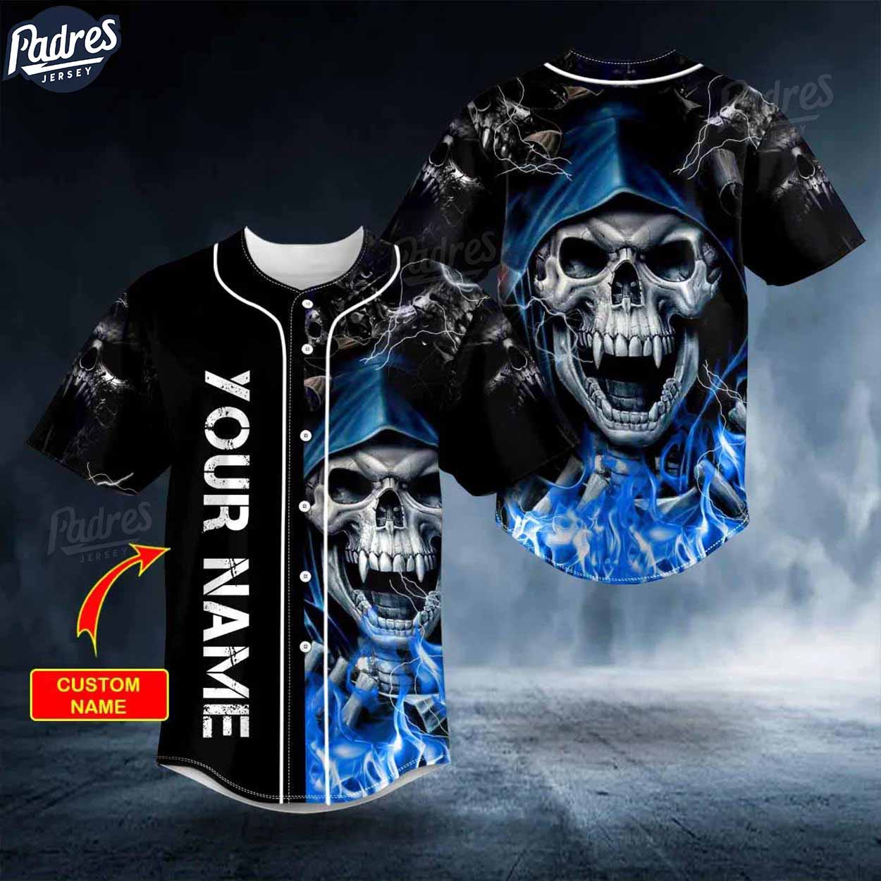Custom Blue Grim Reaper Lightning Fire Baseball Jersey - Padres Jersey Oasis: Elevate Your Baseball Style Game