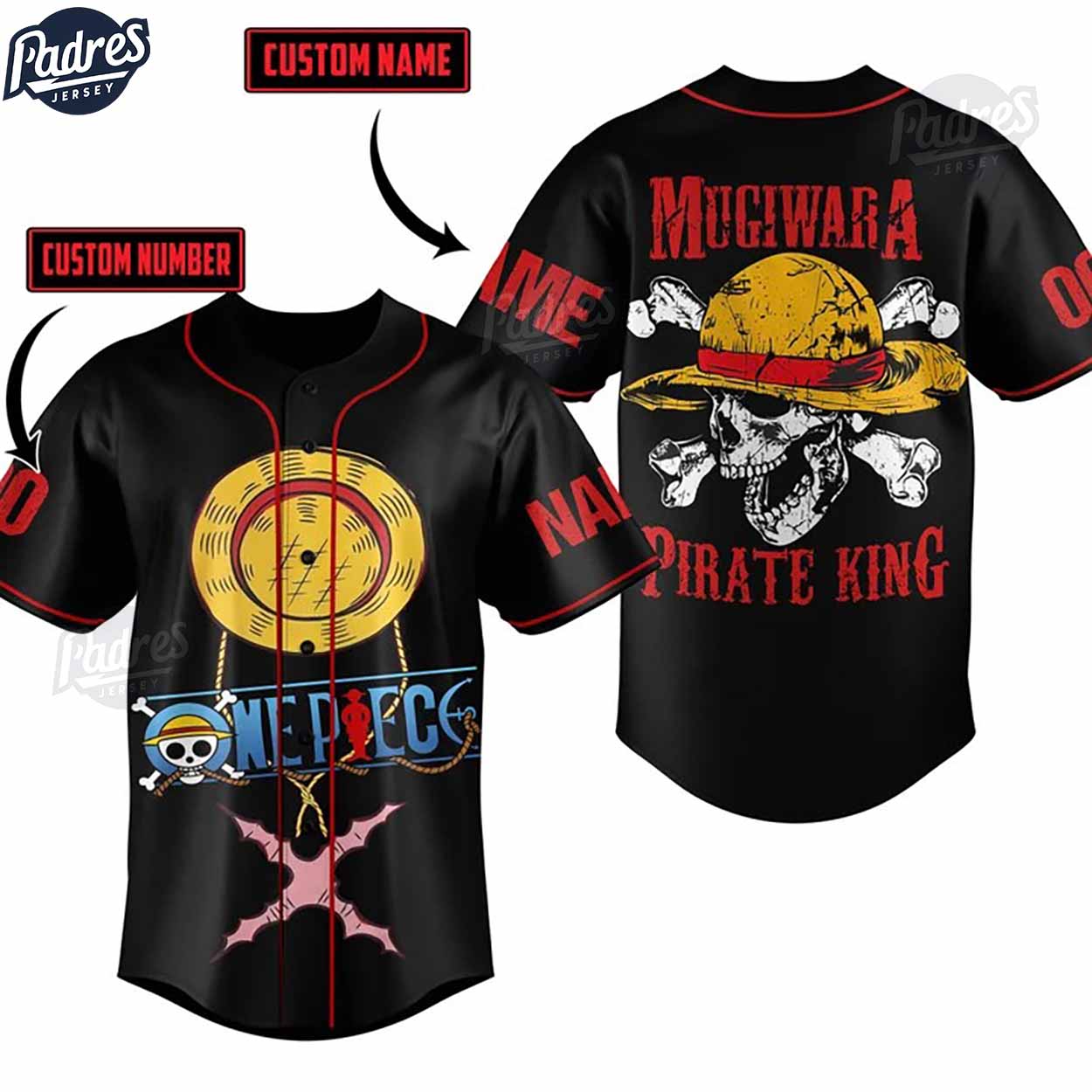 Custom One Piece Mugiwara Pirate King Black Baseball Jersey - Padres Jersey Oasis: Elevate Your Baseball Style Game