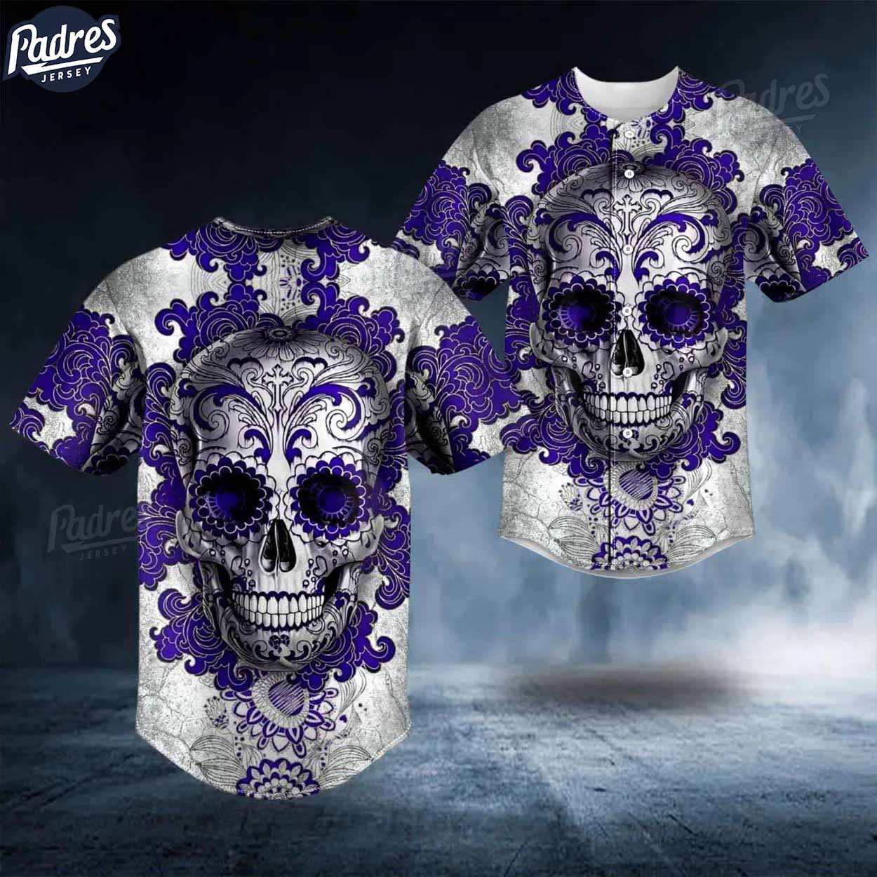 Day Of The Dead Pattern Purple Sugar Skull Baseball Jersey - Padres Jersey Oasis: Elevate Your Baseball Style Game