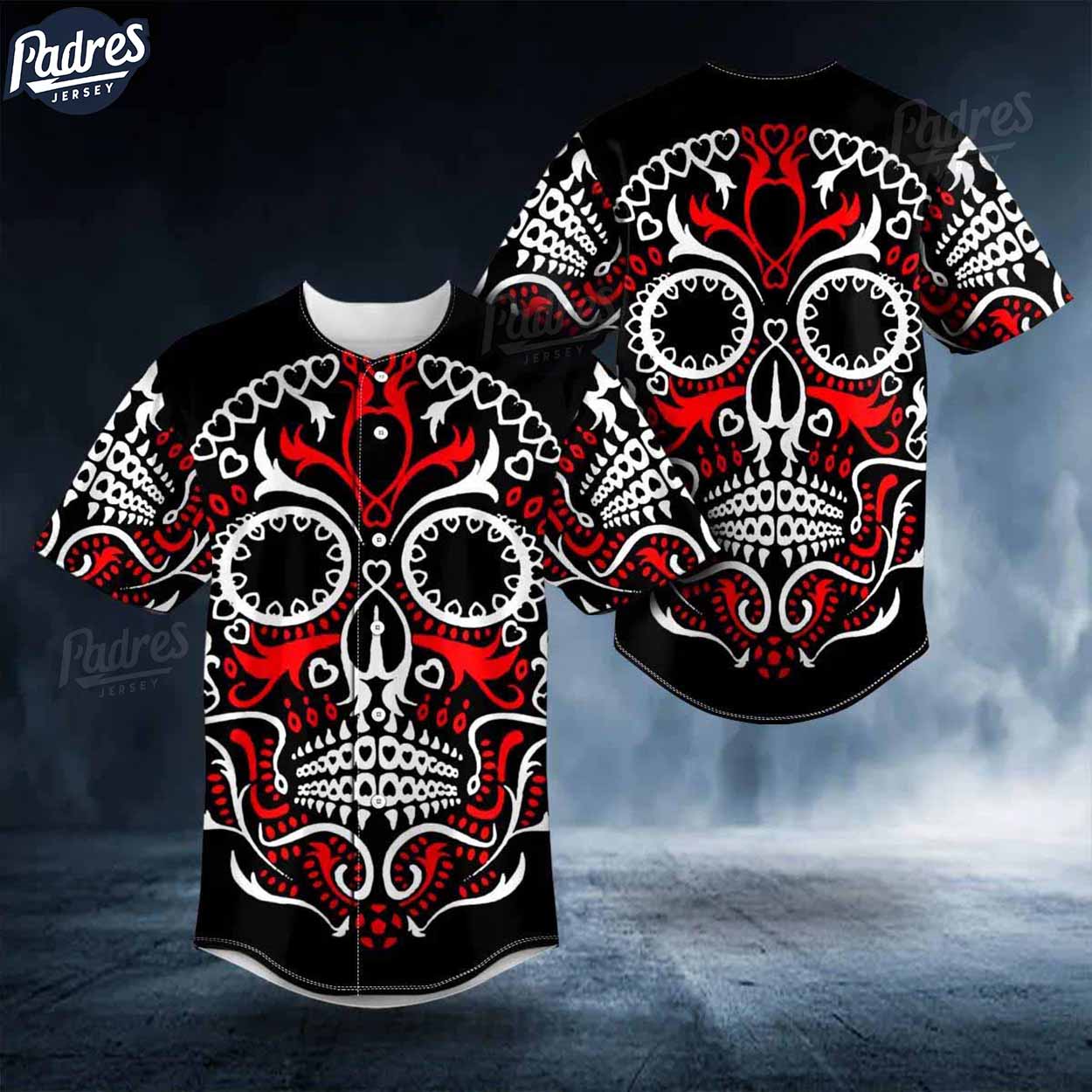 Day Of The Dead Pattern Skull Blood Baseball Jersey - Padres Jersey Oasis: Elevate Your Baseball Style Game