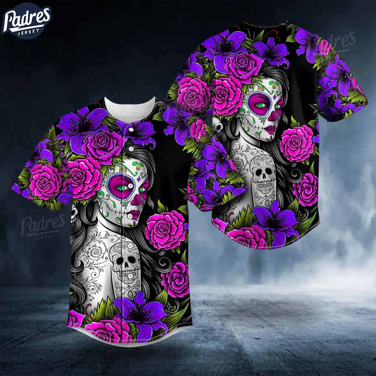 Day Of The Dead Pattern Sugar Girl Skull Baseball Jersey - Padres Jersey Oasis: Elevate Your Baseball Style Game