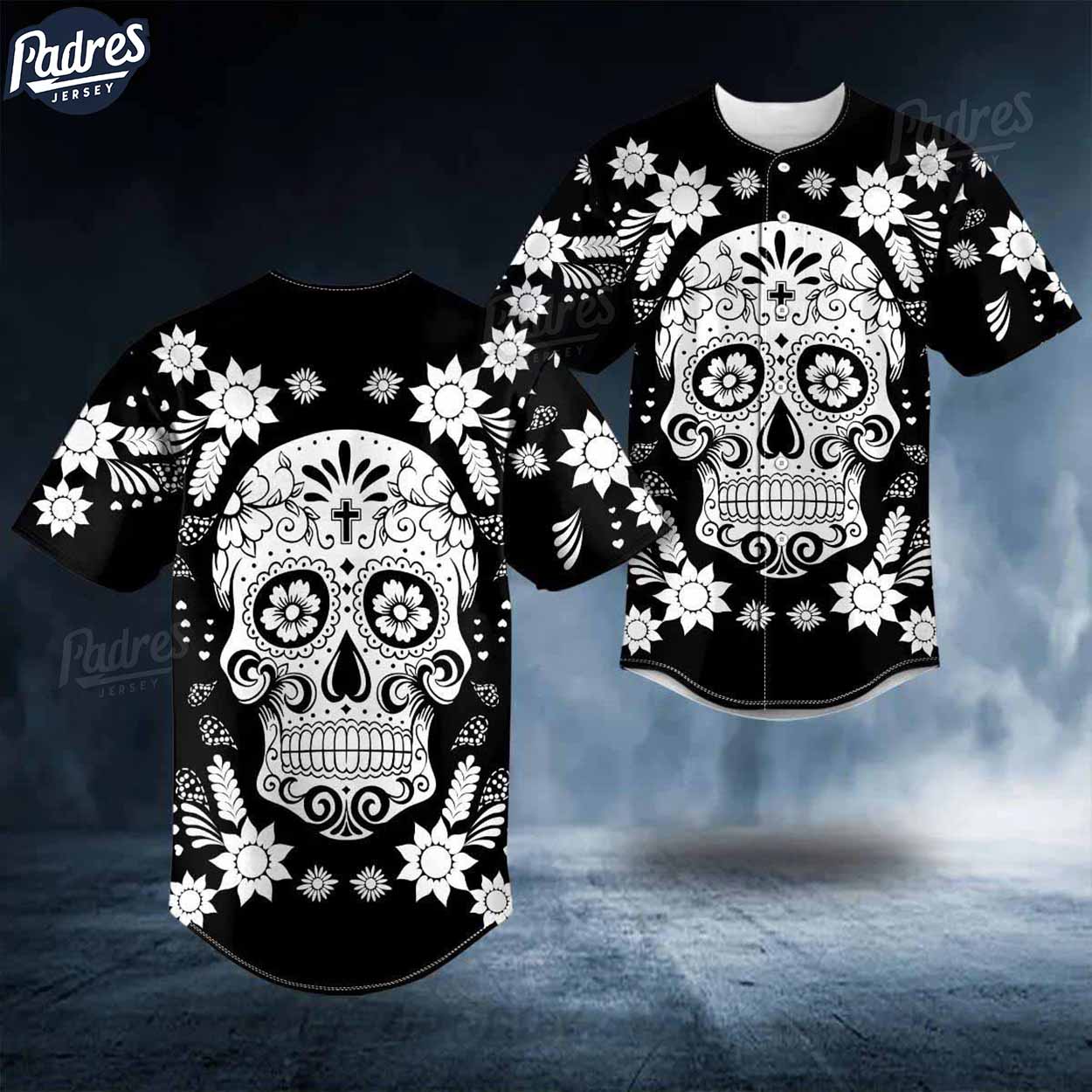 Day Of The Dead Pattern Sugar Skull Baseball Jersey - Padres Jersey Oasis: Elevate Your Baseball Style Game