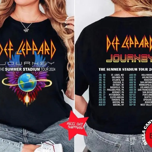 Deff-Leoppard And Journey Summer Stadium Tour 2024 Tshirt, Journey Tour Shirt, Def Shirt, Rock Music, Def Leeoppard And Journey Fan Gift Cotton Top