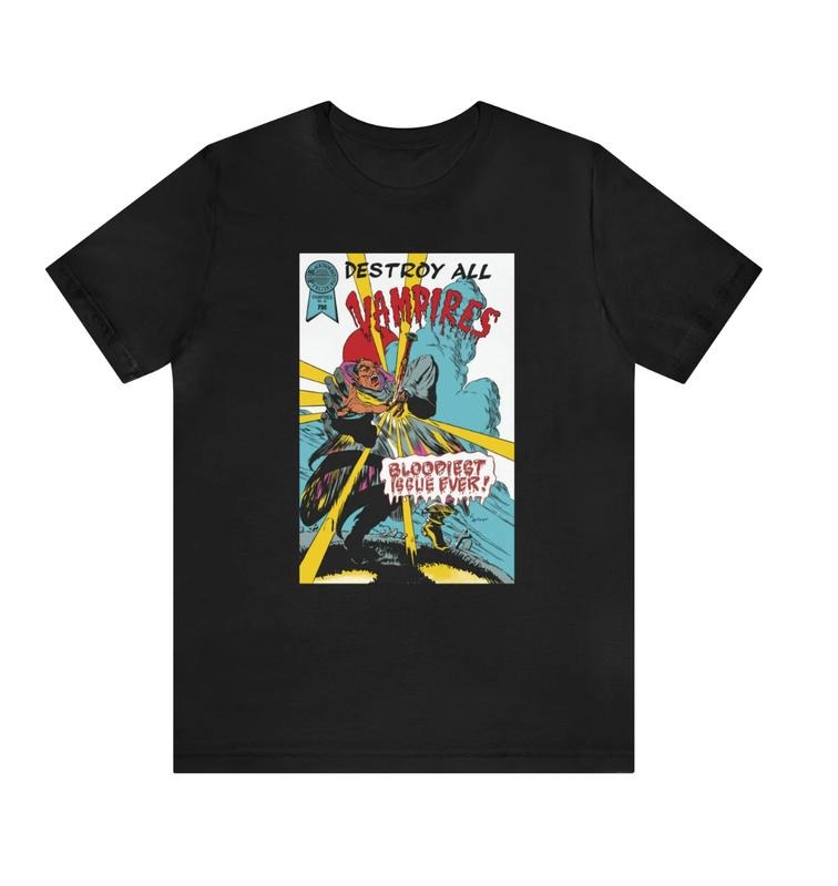 Destroy All Vampires Short Sleeve Tee The Lost Boys Movie Comic T-Shirt Menswear Top Underwear Tshirt Streetwear Man Tropical Crewneck Shortsleeve Round Neck Casual