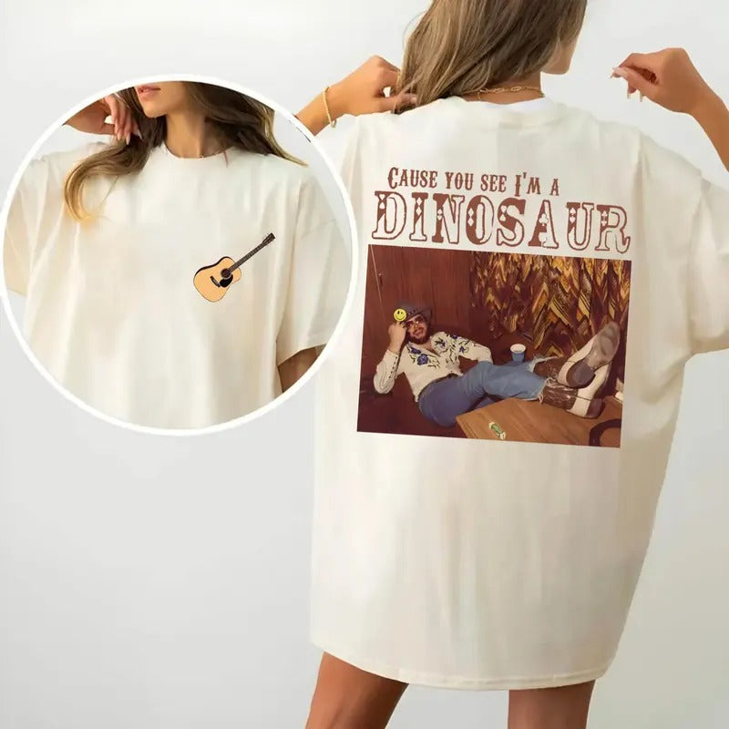 Din0saur H4nk WiIIiams 2 Sides Graphic Tee, Outlaw Country Music, Western Trendy Shirt, Unisex Short Sleeve Tee Shirt, Casual Clothing