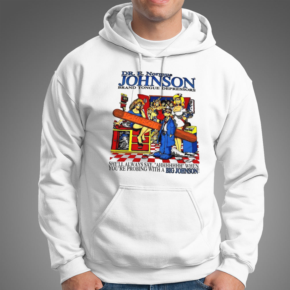 Dr E Normus Johnson brand tongue depressors shirt