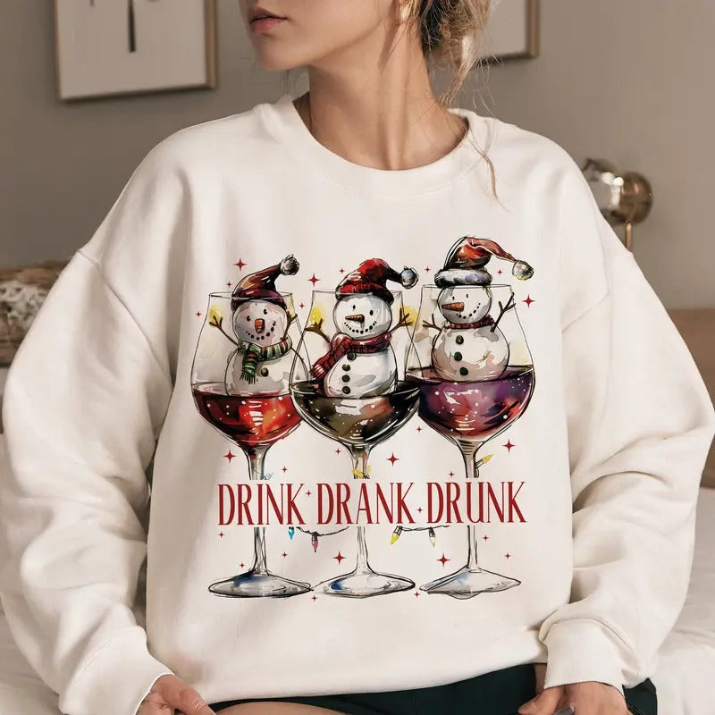 Drink Drank Drunk Christmas, Christmas Season, Christmas Clothes, Funny Christmas, Christmas Shirt, Snowman Christmas, Christmas Sweatshirt, Festive Season