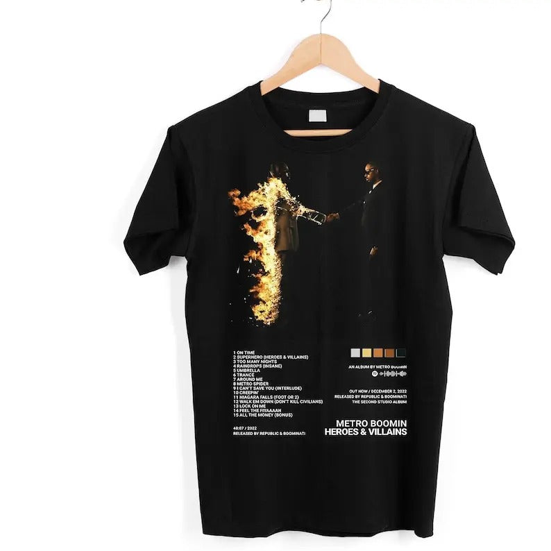 Exclusive Metro BOOMIN aesthetic t-shirt heroes and villains graphic t-shirt producer metro t-shirt metro album merch tee