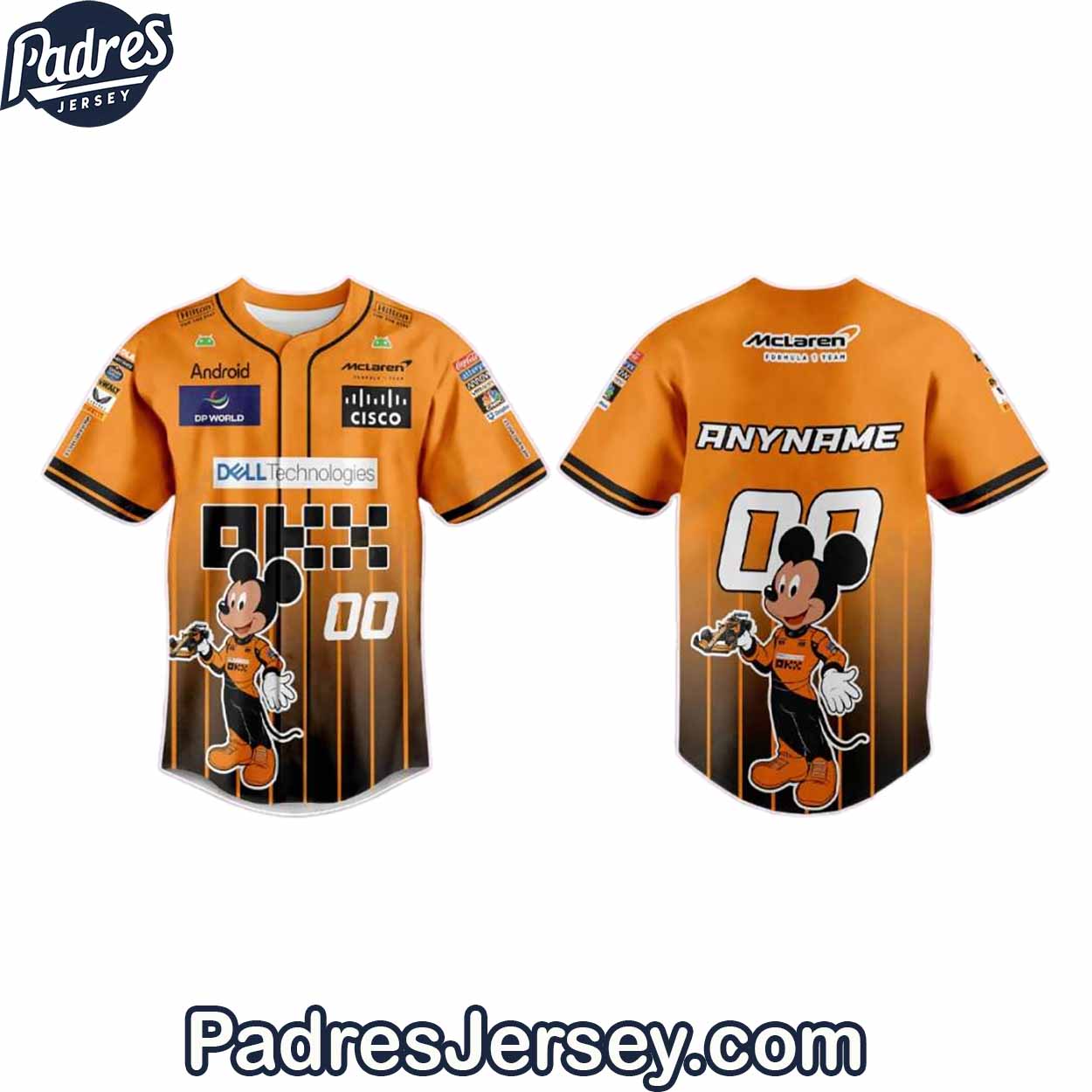 F1 Mclaren X Mickey Mouse Baseball Jersey Outfit - Custom Name - Padres Jersey Oasis: Elevate Your Baseball Style Game