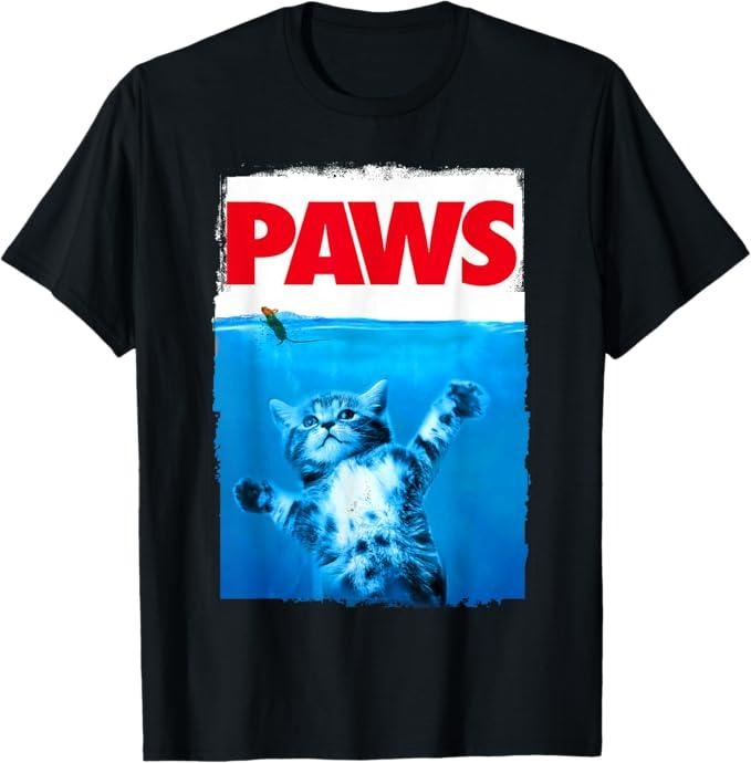 Funny Cat Shirts, Paws Cat and Mouse Top, Cute Funny Cat Lover Parody T-Shirt - Menswear Top