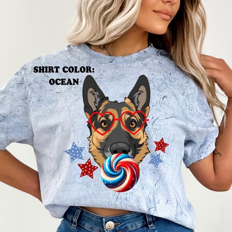 German Shepherd July 4th Dog Shirt ~ Unisex Apparel Relaxed Fit Printed In The USA Clothing Womenswear Casual Comfort Cotton Top Athletic Boho Chic