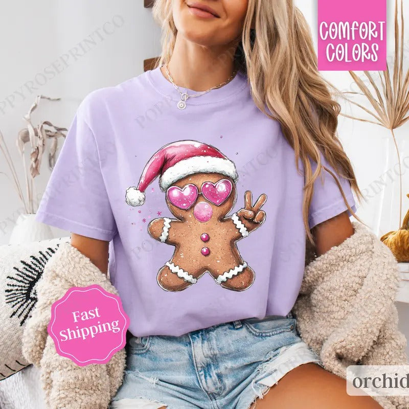 Gingerbread Bubble Shirt Comfort Colors, Preppy Christmas Tshirt, Womens Holiday Tee