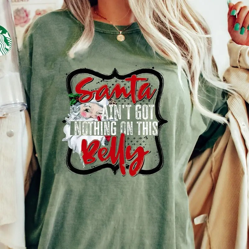 Groovy Santa Ain't Got Nothing On This Belly Christmas Shirt Gift For Mom To Be, Pregnancy Announcement Sweater, Funny Xmas Pregnancy Shirt