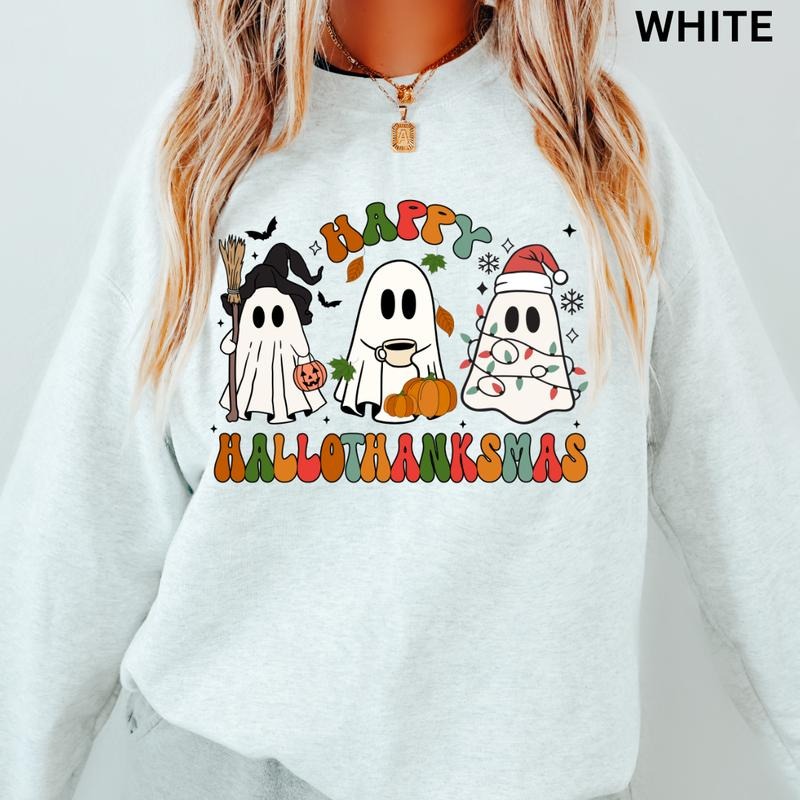 Happy Hallothanksmas Crewneck, Halloween Sweatshirt, Hallothanksmas #1 Sweatshirt, Christmas Crewneck, Thanksgiving Casual Cotton Crewneck