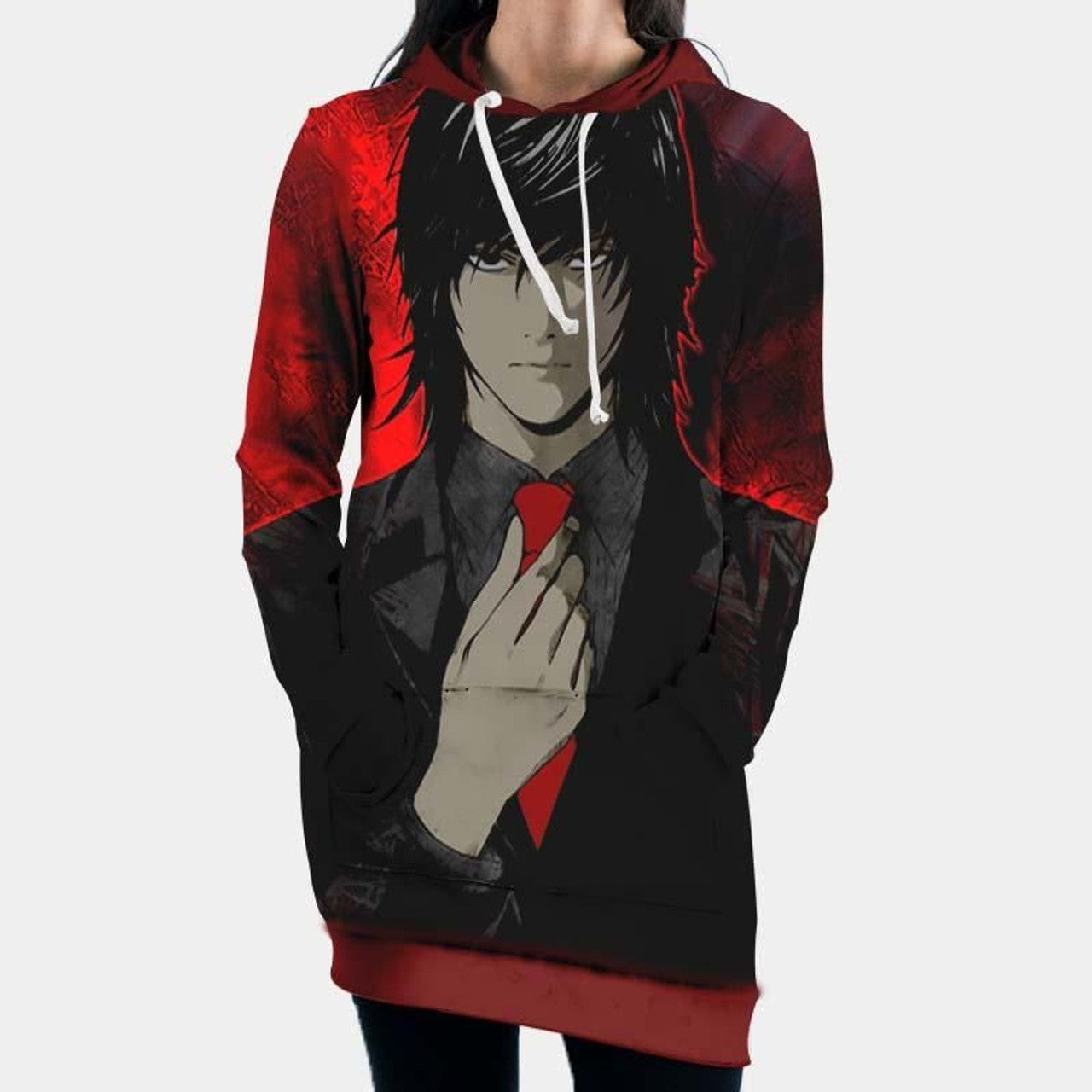 HickVibes Teru Mikami Red Hooded Dress - Death Note Dress B2468 3D Pullover Printed Over Unisex Hoodies