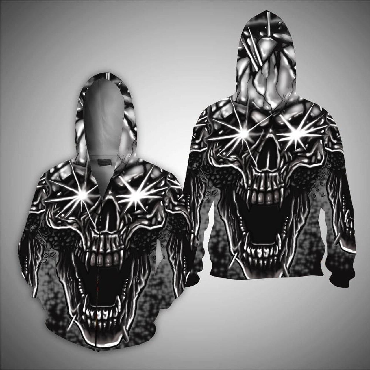 HickVibes Vampire Skull Zipper B3473 3D Pullover Printed Over Unisex Hoodies