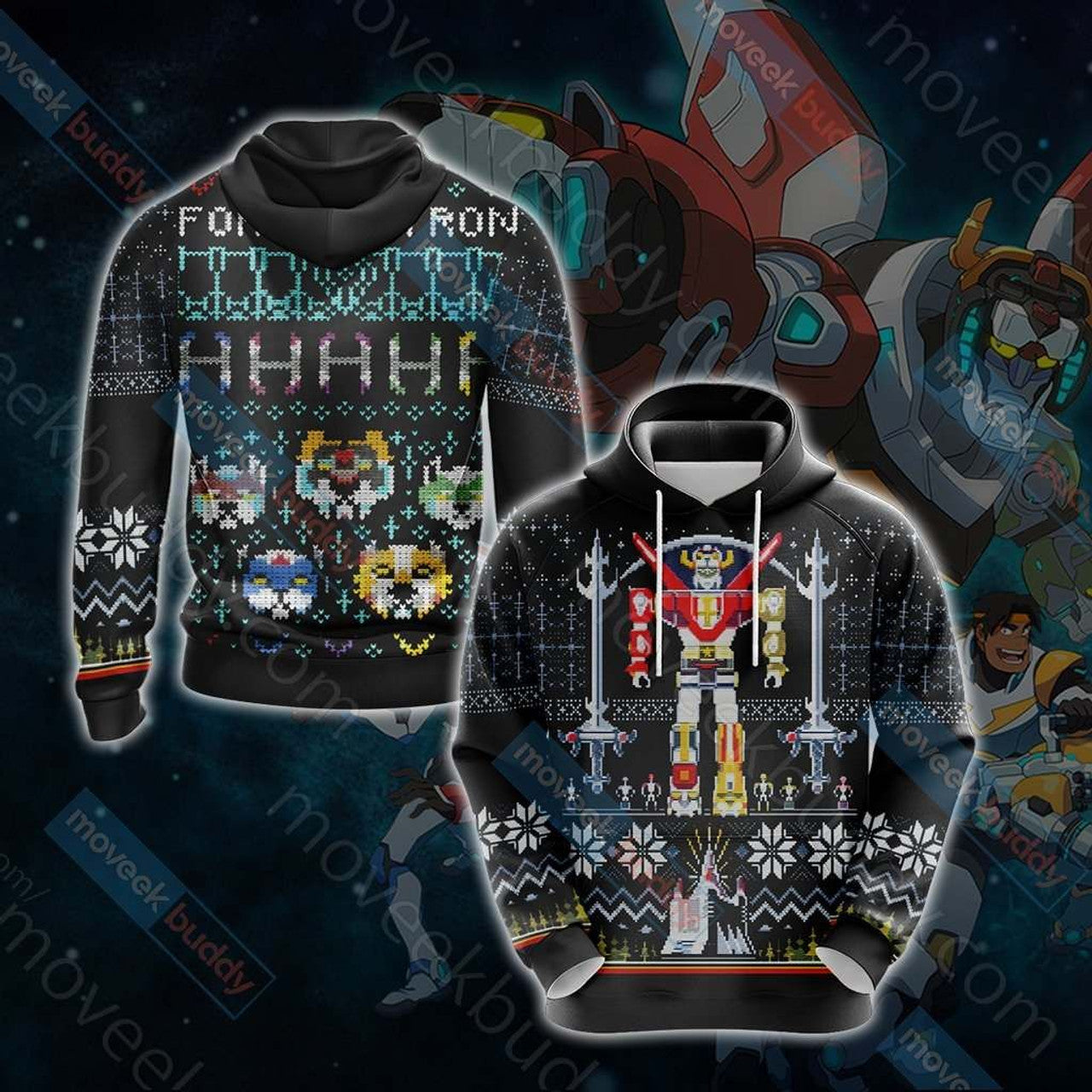 HickVibes Voltron Knitting Style A55 3D Pullover Printed Over Unisex Hoodies