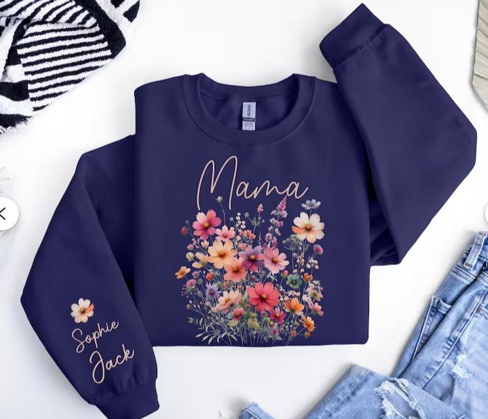 Mama Floral Coquette Sweatshirt, Floral Design, Boho Style, Unisex Fit, Loose Fit, 50% Cotton & 50% Polyester, Boho Mama Tee - Fabric, Pullover