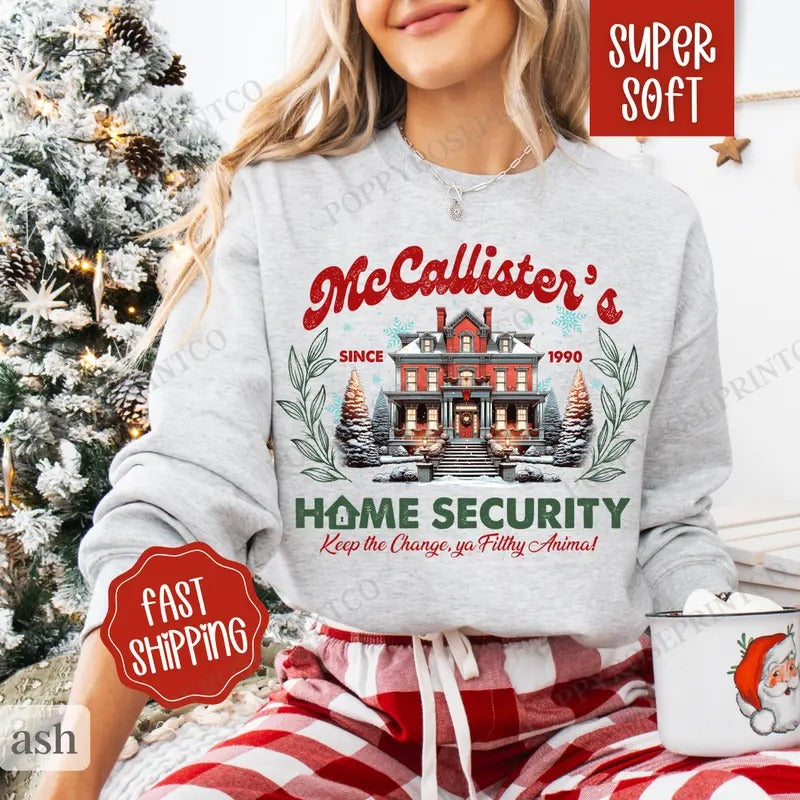 McCallisters Home Security Sweatshirt, Christmas Sweater, Women's Holiday Crewneck