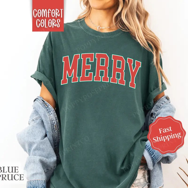 Merry Christmas Shirt Comfort Colors Holiday Tshirt, Women's Holiday Tee