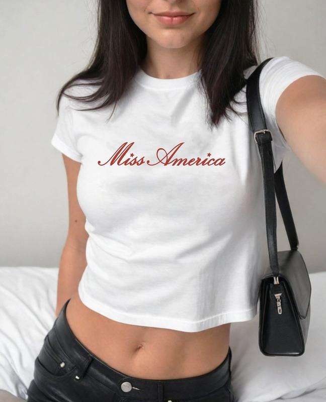 Miss America Baby Tee, Country Concert Cropped Graphic Tee, Country Music Shirt, America Patriotic 4th Of July Girl Baby Tee