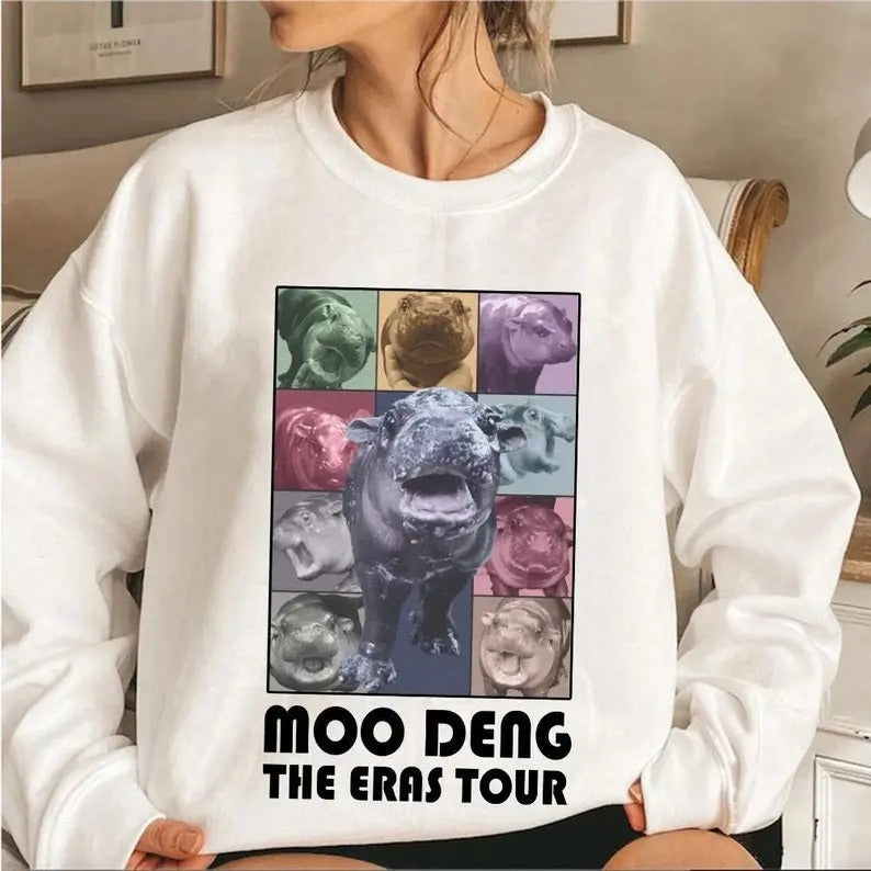 Moo Deng The Eras Tour Sweaters, Moo Deng Bouncy Pig T-Shirt, Cute Thai Baby Hippo Shirt, Adorable Animal Tee Womenswear Hoodie Tops Comfort