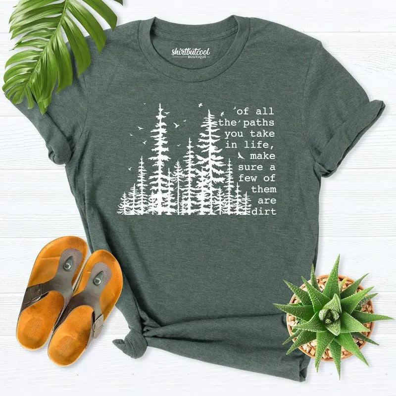 Of All The Paths You Take Cotton Men's Top with Tree Graphic Design Menswear Grey