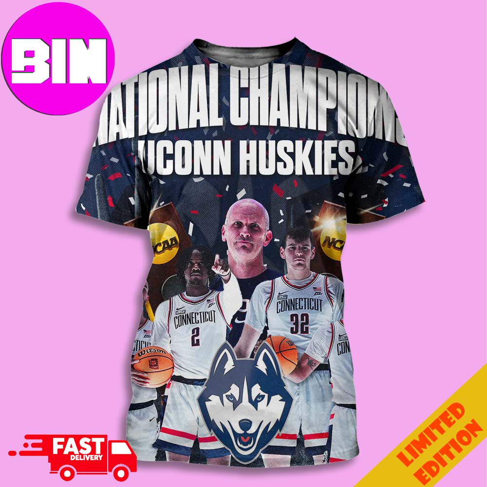 Official Uconn Huskies Champs NCAA March Madness Mens's Basketball 2024 National Champion All Over Print Unisex T-Shirts