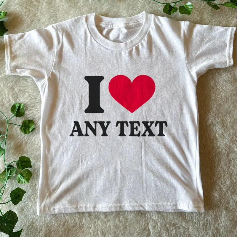 Personalised I Heart Any Text Baby Tee - Unisex Cotton T-shirt - Crewneck