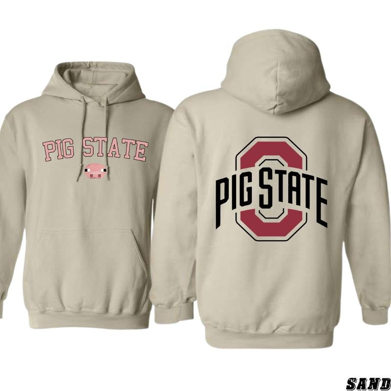 Pig State Hoodie - Fun Pig Graphic and Bold Text Design, Perfect for Animal Lovers and Unique Style, Cozy and Playful - Menswear, Tops