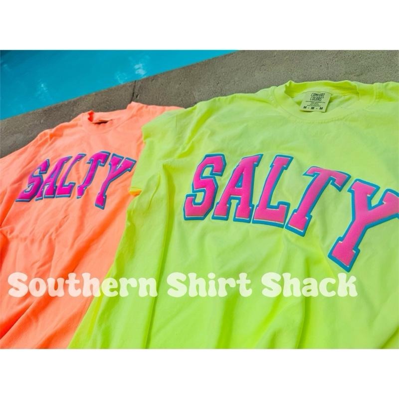 Pink & Blue SALTY Puff Print Comfort Colors Tee | summer comfort colors t shirt | Salty T shirt | puff print graphic tee