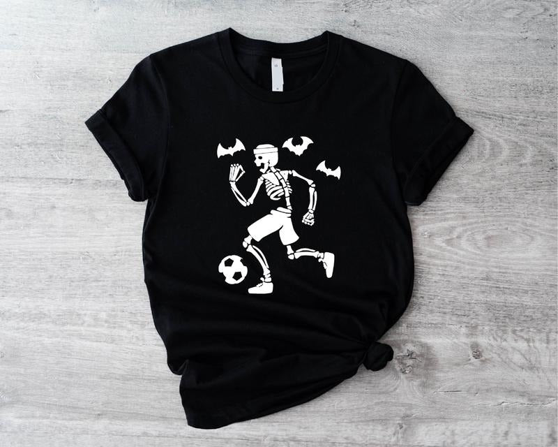Soccer Skeleton Shirt, Halloween Football Lover T-Shirt, Funny Sportive Skeleton Tee, Unisex Soccer Ball Fans Gift Tee.
