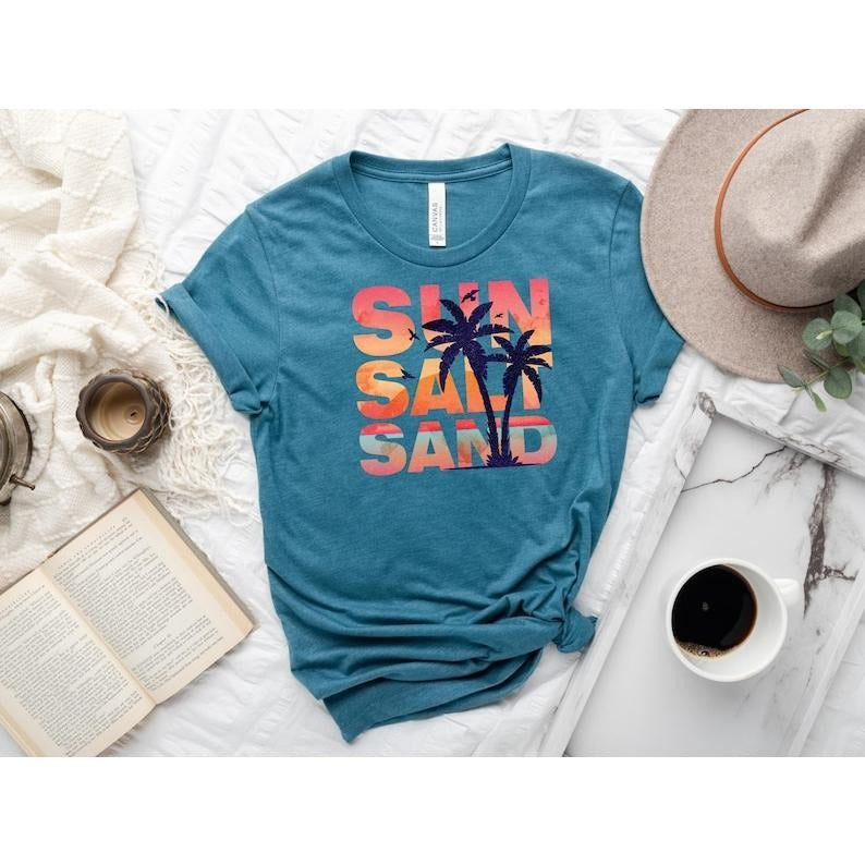 Sun Sand Salt Beach Shirt, Retro T-Shirt, Trendy Beach Shirts for Women, Summer Vacation Shirts, Womens Oversized Beach Shirt