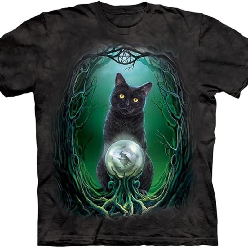 The Mountain Rise of The Witches, Cotton Funny Graphic Tees for Cat Lovers, Cat Selfie Vintage 90s Graphic Shirt, Retro Funny Cat Tee, Alien Kitten Shirt, Y2k Halftone Gag Washed Tee, Cat Lovers Gift