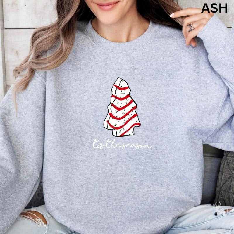 Tis The Season Christmas Cake Crewneck, Christmas Sweatshirt, Winter Season Graphic, Casual Cotton Crewneck, Polyester, Oversized