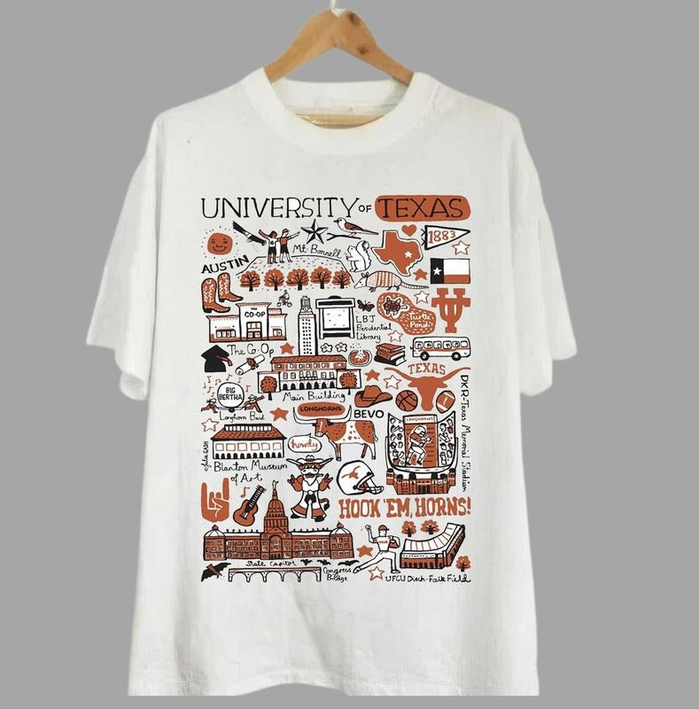 University of Texas Graphic T-shirt, Hook 'Em Horns Texas Tee, Austin Campus Life Shirt, University of Texas Longhorns Apparel, Texas State Capitol T-shirt, Bevo Texas Fan Shirt
