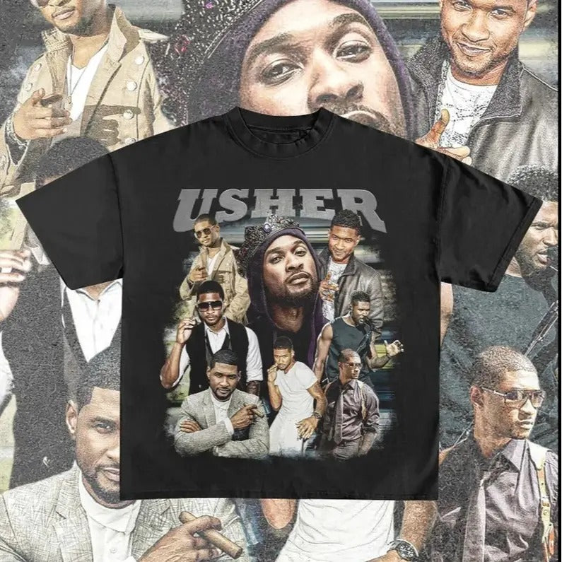 Usher Tshirt - 90s Vintage x Bootleg Style Rap Tee Cotton Menswear