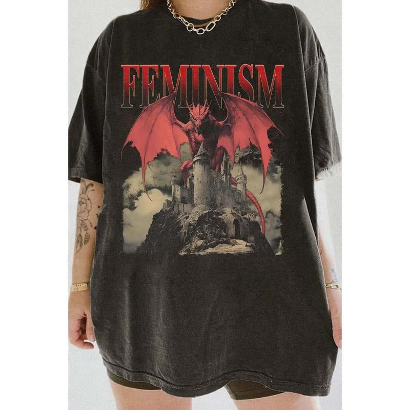 Vintage 90s Feminsm Dr@gon F@ntasy Tee, Unisex Cotton Shirt